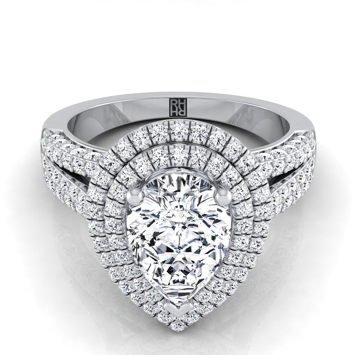 Three Tier Halo Crown Pear Shape, in 18K White Gold, pave setting | RockHer