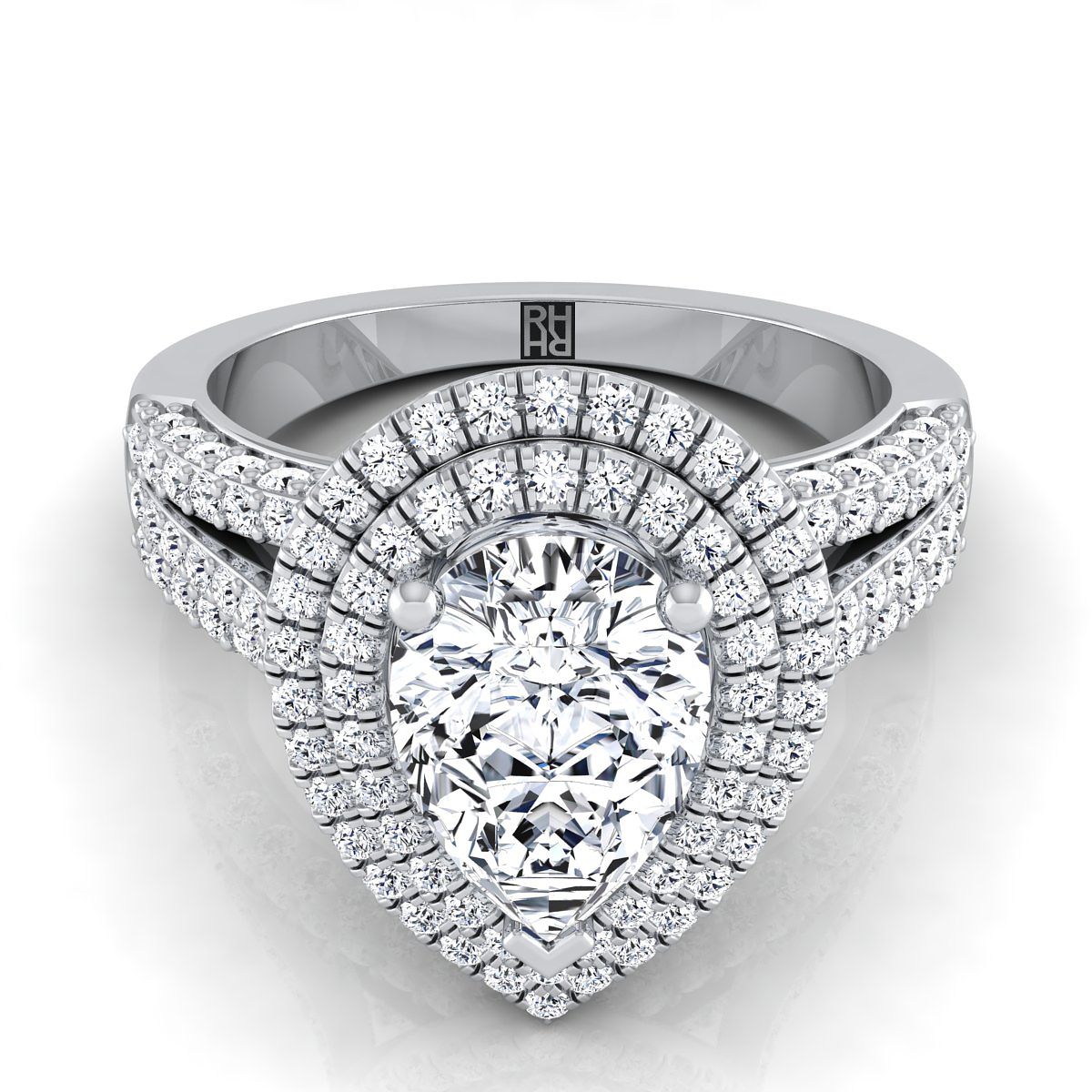 Mariah Select Halo Pear Lab Diamond Engagement Ring in 18K White Gold | RockHer