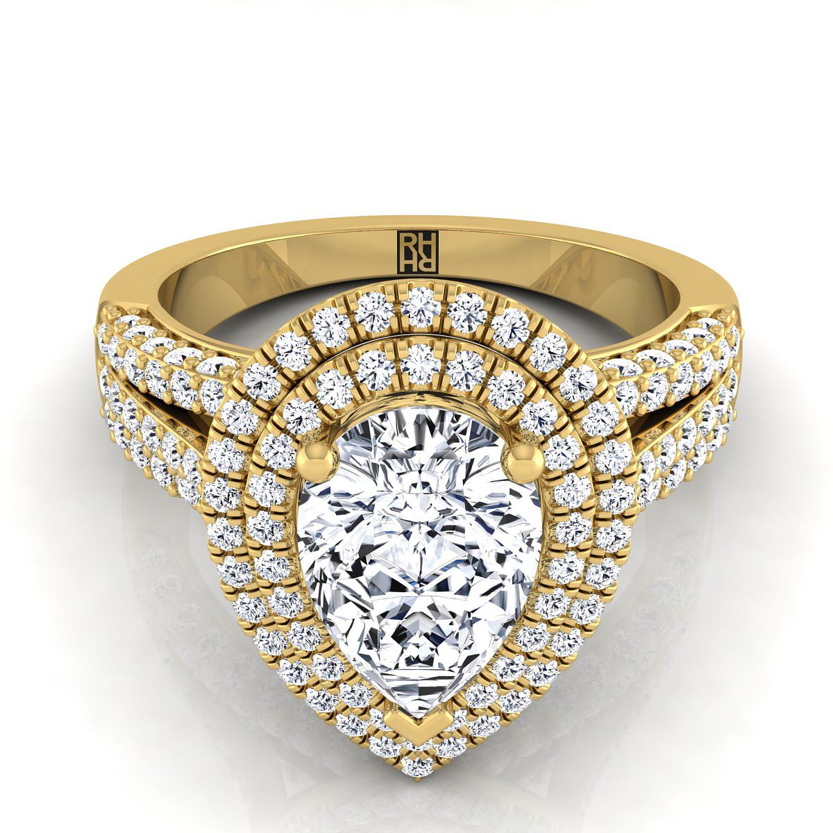 Mariah Select Halo Pear Lab Diamond Engagement Ring in 18K Yellow Gold | RockHer