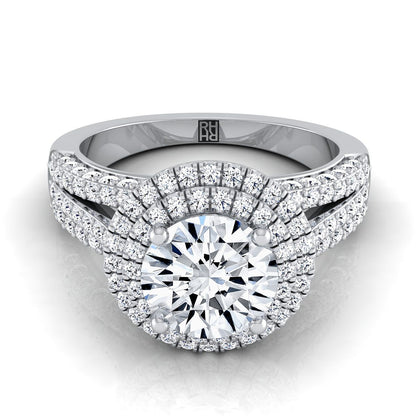 Round Brilliant, Three Tier Halo Crown, in Platinum, pave setting | RockHer