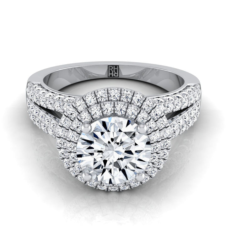 Round Brilliant, Three Tier Halo Crown, in Platinum, pave setting | RockHer