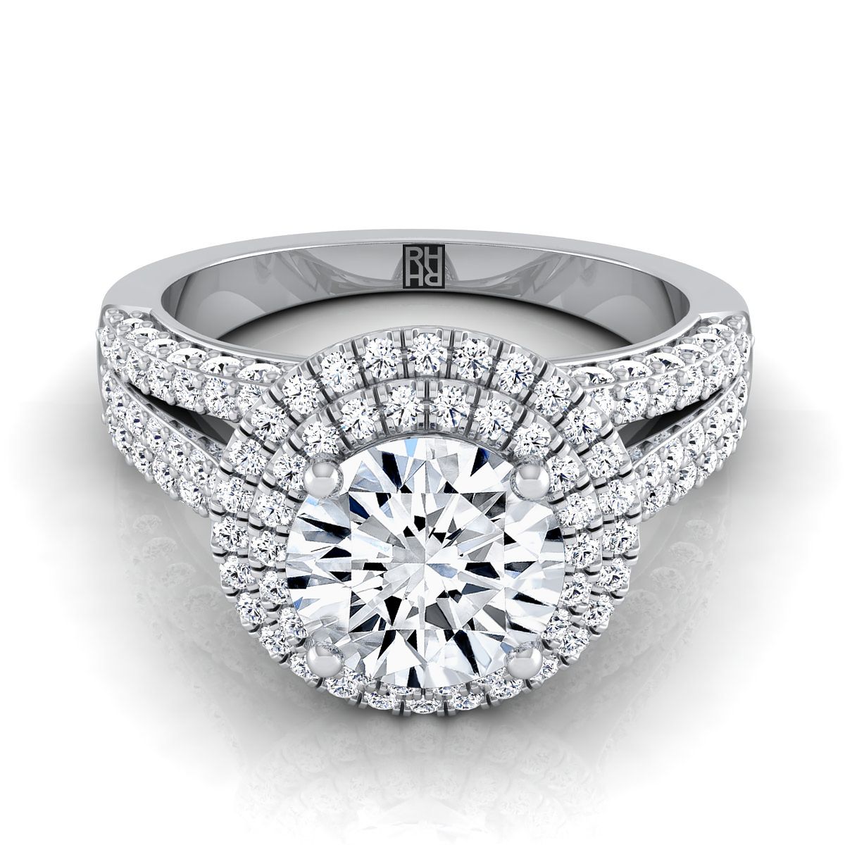 Mariah Select Halo Round Lab Diamond Engagement Ring in Platinum | RockHer