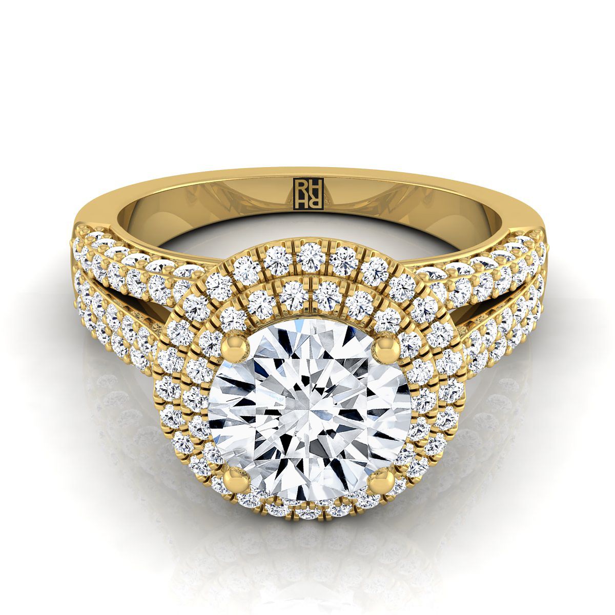 Mariah Select Three Tier Halo Crown Round Lab Diamond Engagement Ring in 18K Yellow Gold | RockHer