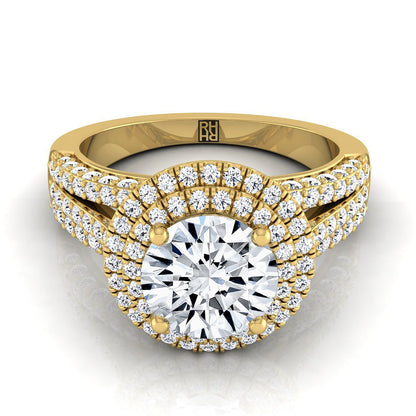 Mariah Select Three Tier Halo Crown Round Lab Diamond Engagement Ring in 18K Yellow Gold | RockHer