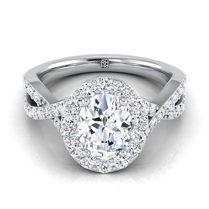Twisted Lattice Halo Oval, in Platinum, pave setting | RockHer