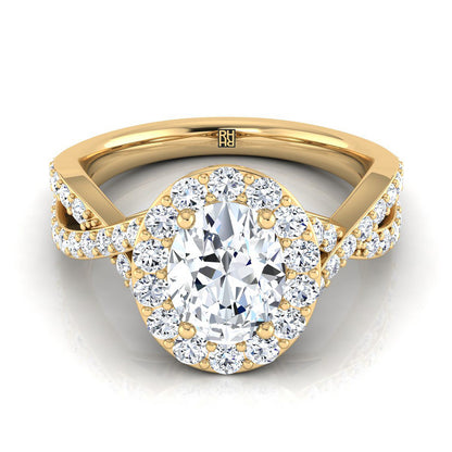 Melody Select Twisted Lattice Halo Oval Lab Diamond Engagement Ring in 18K Yellow Gold | RockHer