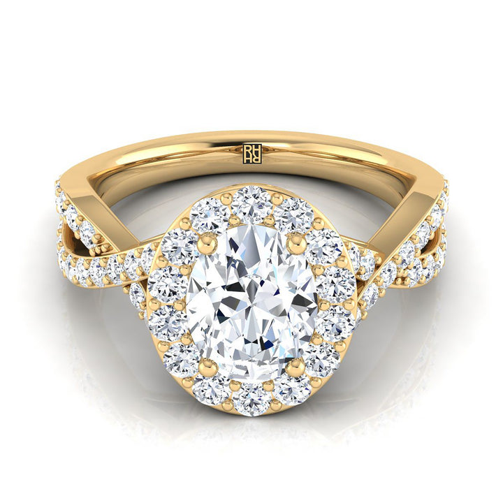 Twisted Lattice Halo Oval, in 18K Yellow Gold, pave setting | RockHer