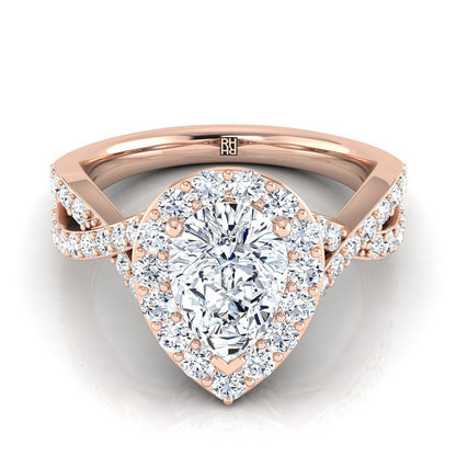 Twisted Lattice Halo Pear Shape, in 14K Rose Gold, pave setting | RockHer