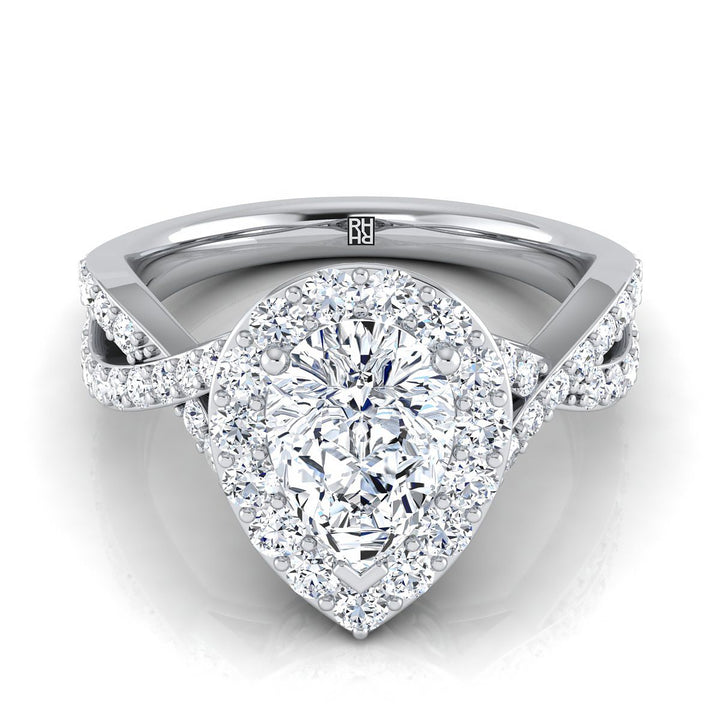 Twisted Lattice Halo Pear Shape, in Platinum, pave setting | RockHer