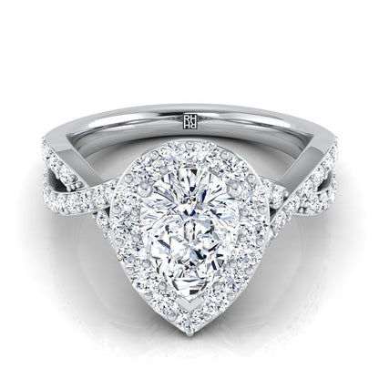 Twisted Lattice Halo Pear Shape, in 18K White Gold, pave setting | RockHer