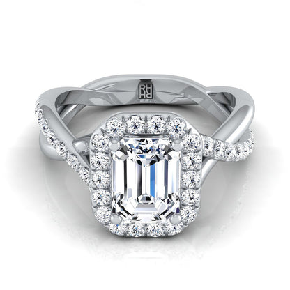 European Cut, Twisted Vine Halo Emerald, in Platinum, pave setting – view 8 | RockHer