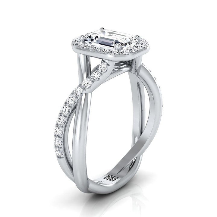 Harmony Select Twisted Vine Halo Emerald Cut Lab Diamond Engagement Ring in Platinum | RockHer