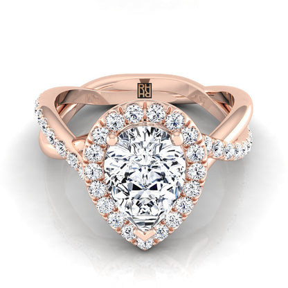 Twisted Vine Halo Pear Shape, in 14K Rose Gold, pave setting | RockHer