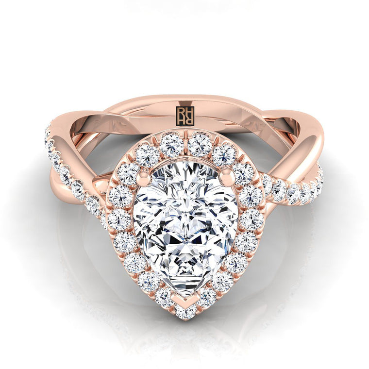The Harmony Select Halo Pear Lab Diamond Engagement Ring in 14K Rose Gold