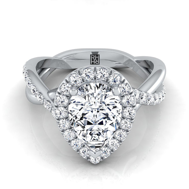 The Harmony Select Halo Pear Lab Diamond Engagement Ring in 18K White Gold