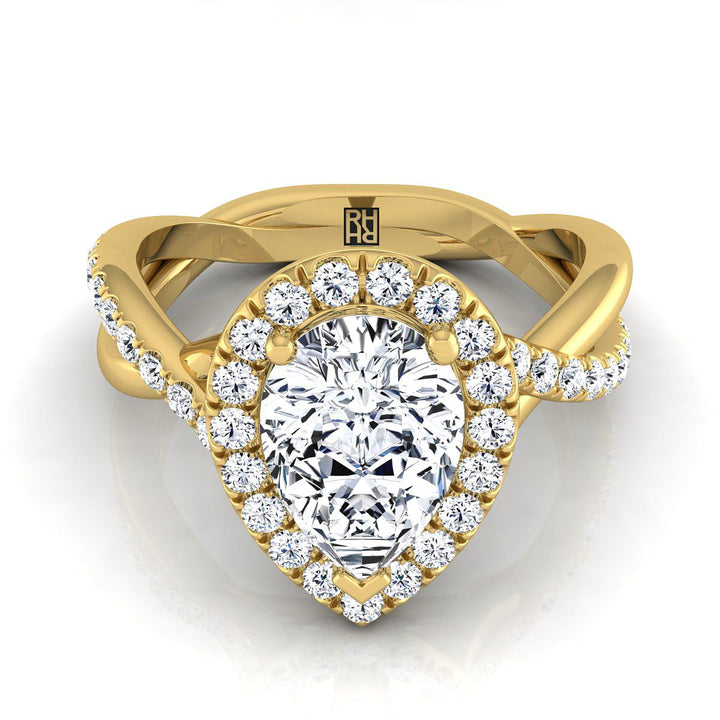Twisted Vine Halo Pear Shape, in 18K Yellow Gold, pave setting | RockHer