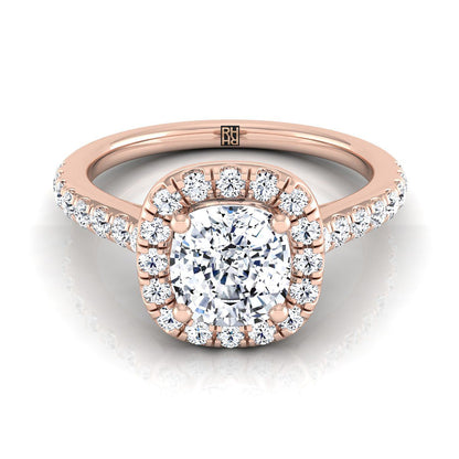 Cathedral Pavé Halo Cushion, in 14K Rose Gold, pave setting | RockHer