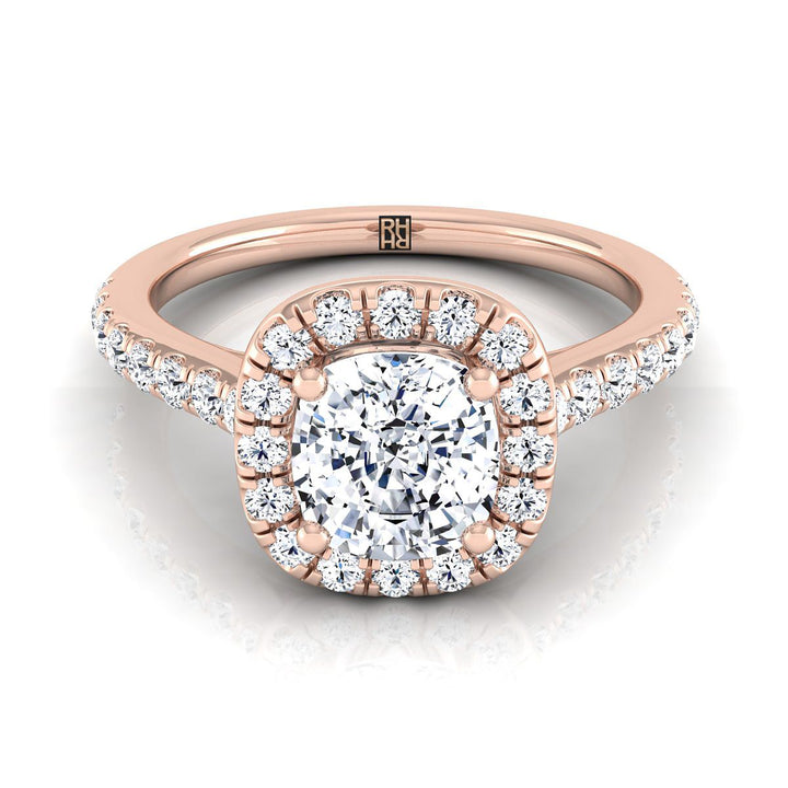 Cathedral Pavé Halo Cushion, in 14K Rose Gold, pave setting | RockHer