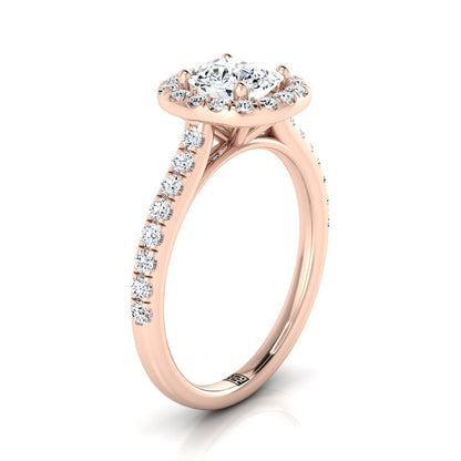 Cathedral Pavé Halo Cushion, in 14K Rose Gold, pave setting – side profile | RockHer