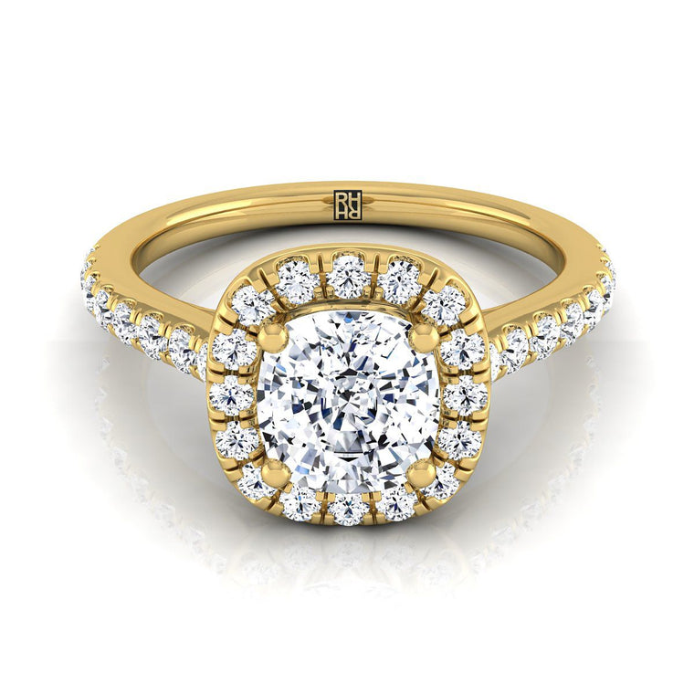The Adriana Select Halo Cushion Cut Lab Diamond Engagement Ring in 18K Yellow Gold