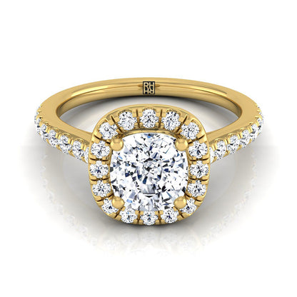 Cathedral Pavé Halo Cushion, in 18K Yellow Gold, pave setting | RockHer