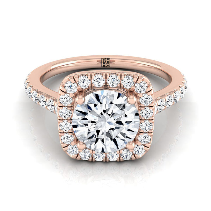 Round Brilliant, Cathedral Pavé Halo, in 14K Rose Gold | RockHer