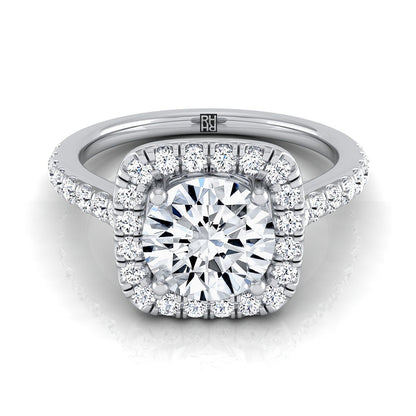 Round Brilliant, Cathedral Pavé Halo, in 18K White Gold, pave setting | RockHer