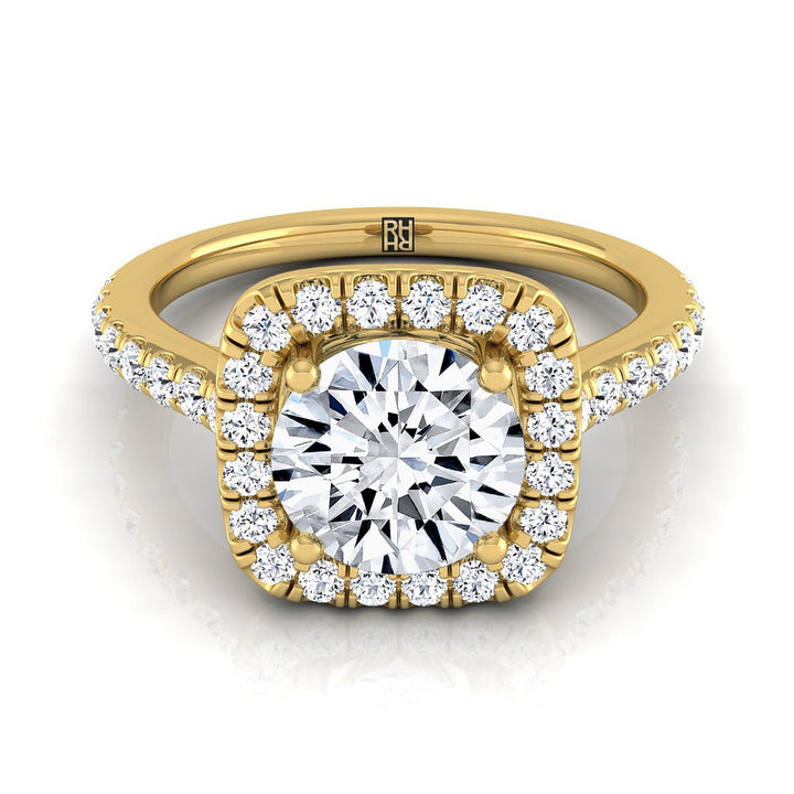 Round Brilliant, Cathedral Pavé Halo, in 18K Yellow Gold, pave setting | RockHer