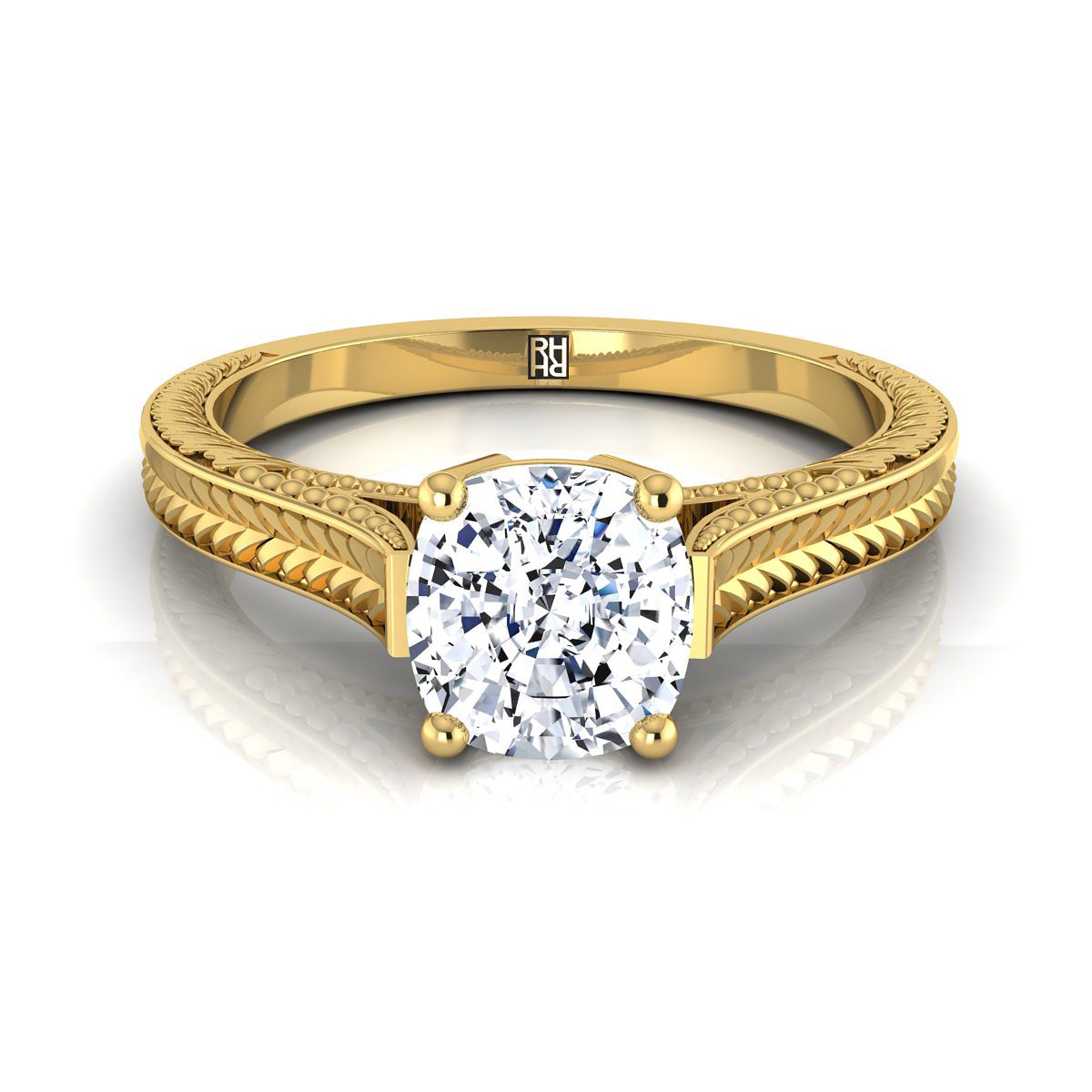 Aida Select Vintage Solitaire Cushion Cut Lab Diamond Engagement Ring in 18K Yellow Gold | RockHer