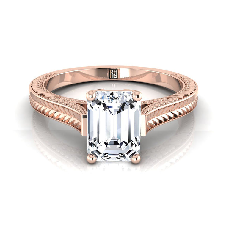The Aida Select Vintage Solitaire Emerald Cut Lab Diamond Engagement Ring in 14K Rose Gold