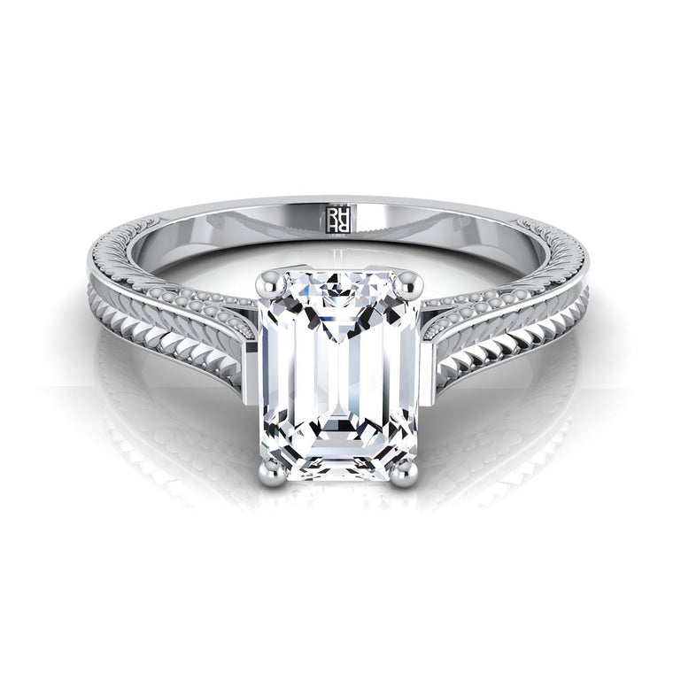 The Aida Select Vintage Solitaire Emerald Cut Lab Diamond Engagement Ring in Platinum