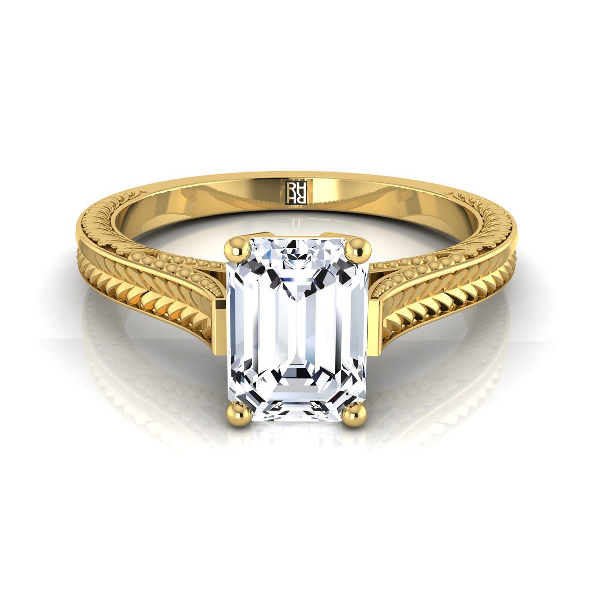 Aida Select Vintage Solitaire Emerald Cut Lab Diamond Engagement Ring in 18K Yellow Gold | RockHer