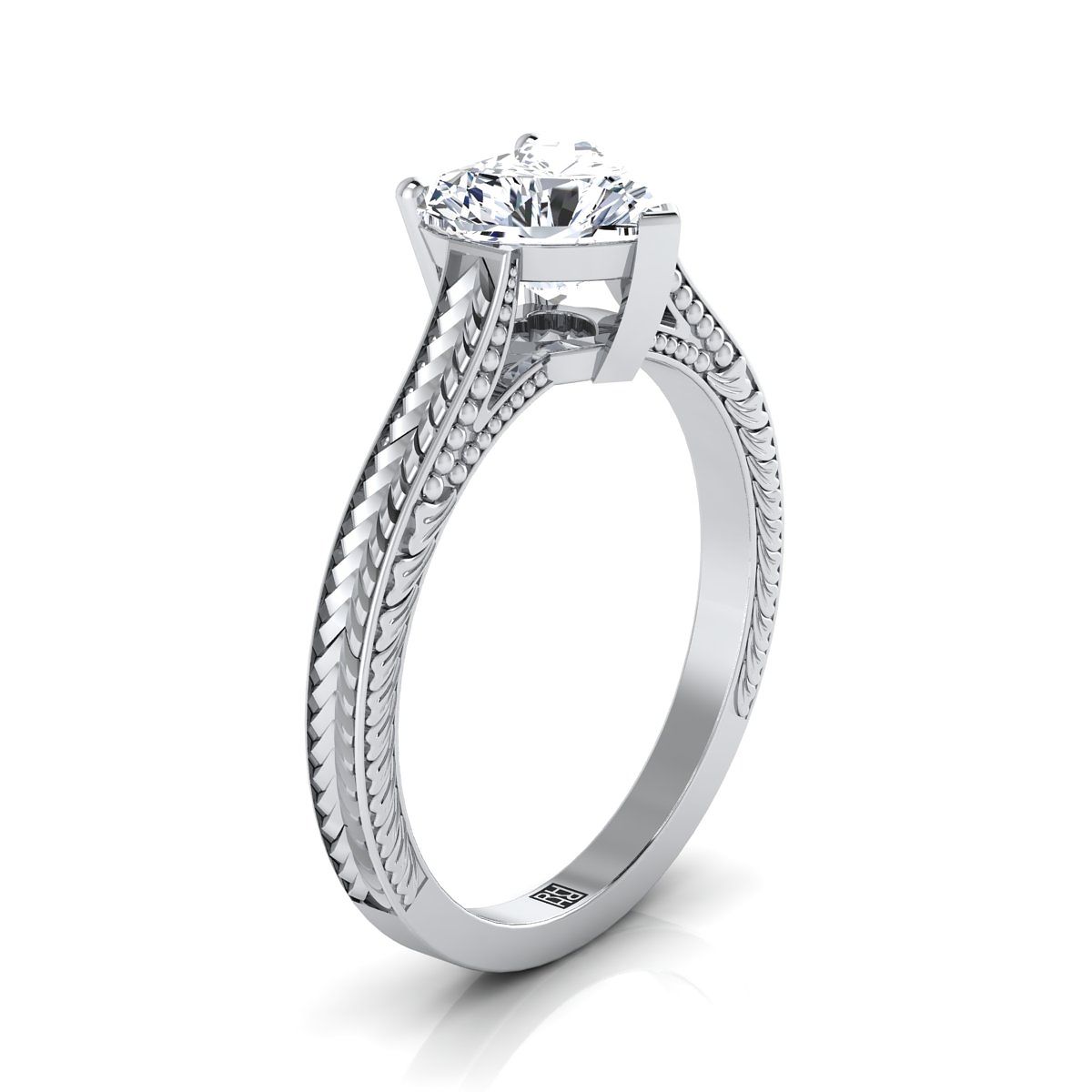 Select Vintage Solitaire styling on The Aida heart engagement ring setting | RockHer