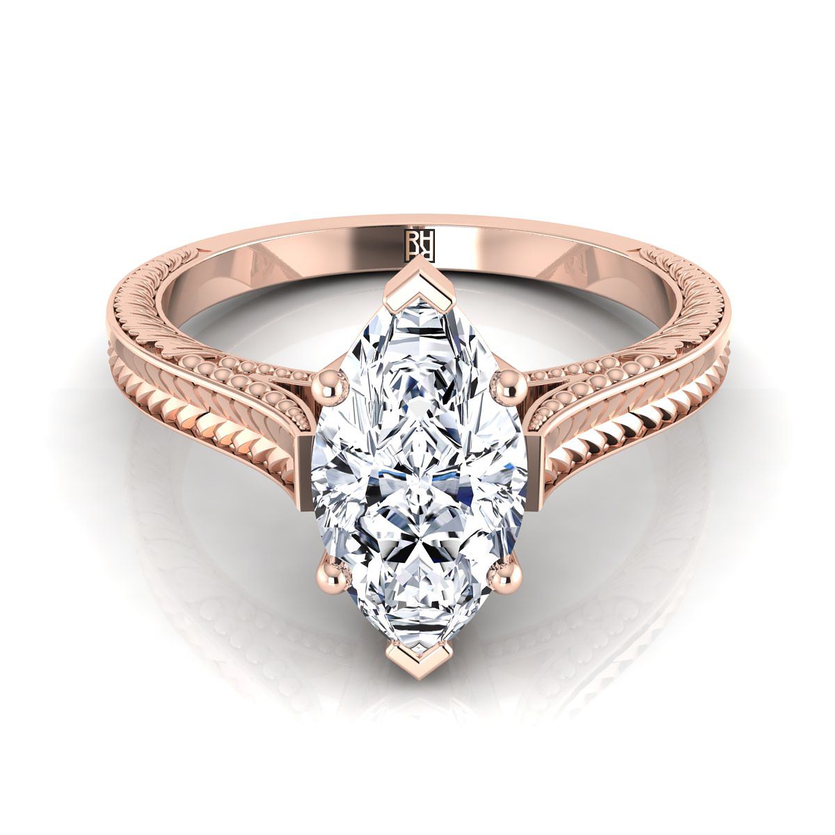 The Aida marquise engagement ring setting in 14K Rose Gold | RockHer