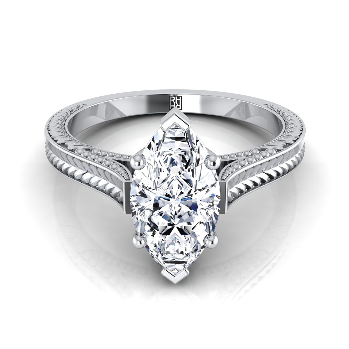 The Aida marquise engagement ring setting in Platinum | RockHer
