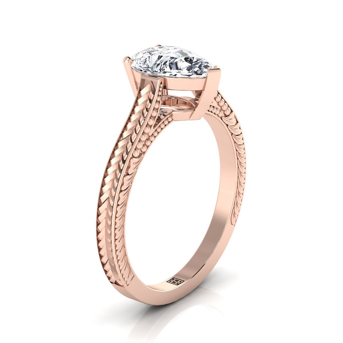 Select Vintage Solitaire styling on The Aida pear engagement ring setting | RockHer