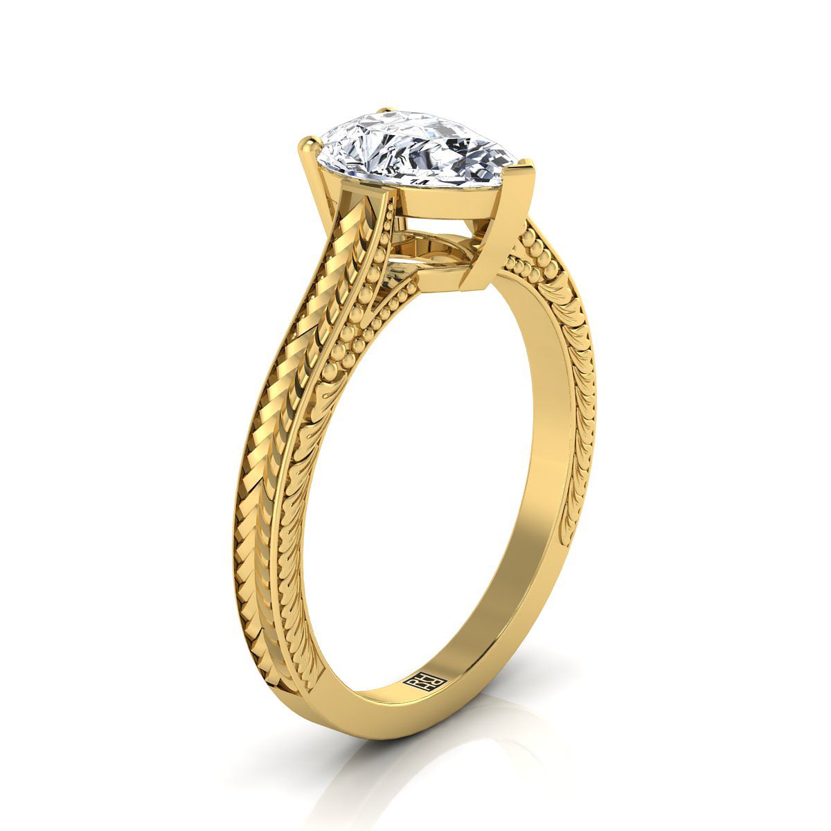 Select Vintage Solitaire styling on The Aida pear engagement ring setting | RockHer
