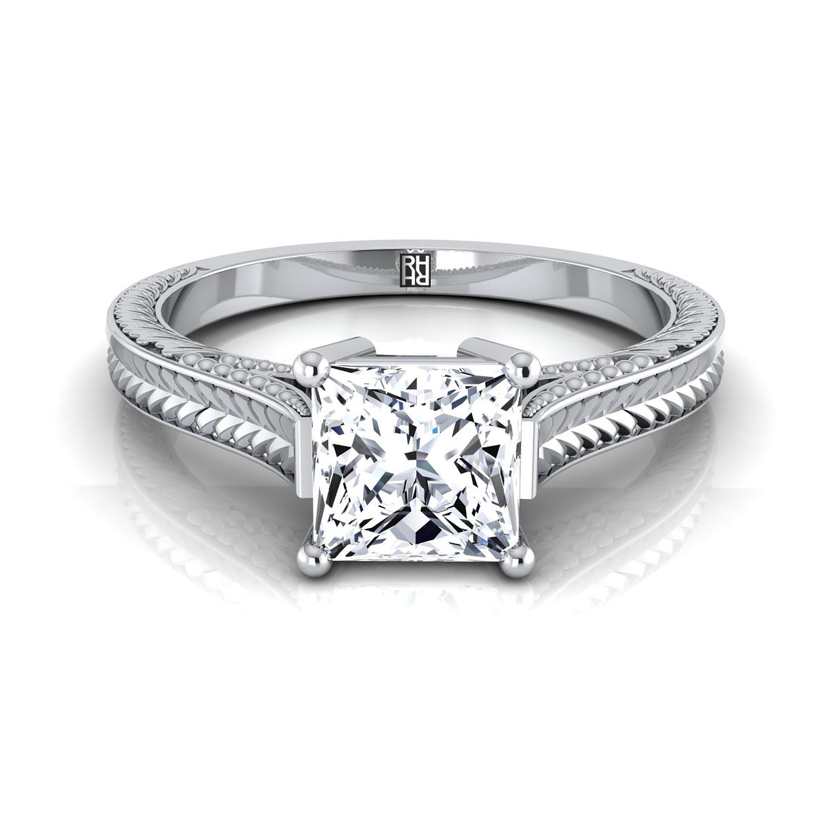 The Aida princess engagement ring setting in 18K White Gold | RockHer