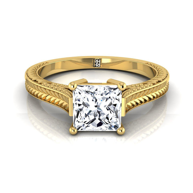 The Aida Select Vintage Solitaire Princess Cut Lab Diamond Engagement Ring in 18K Yellow Gold