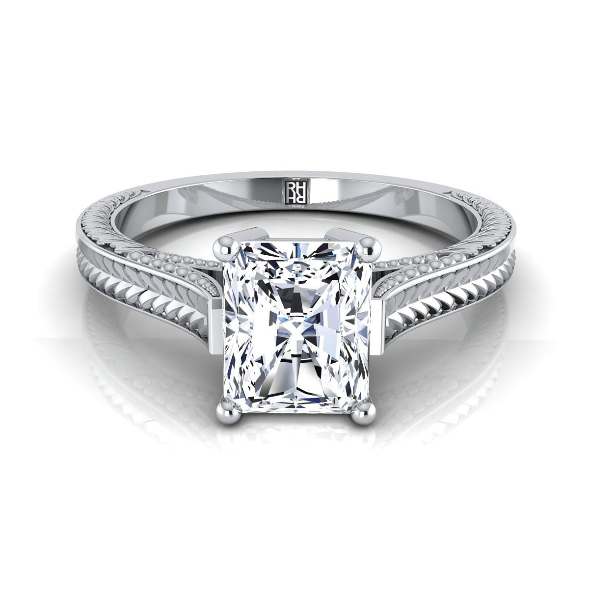 The Aida radiant engagement ring setting in 18K White Gold | RockHer