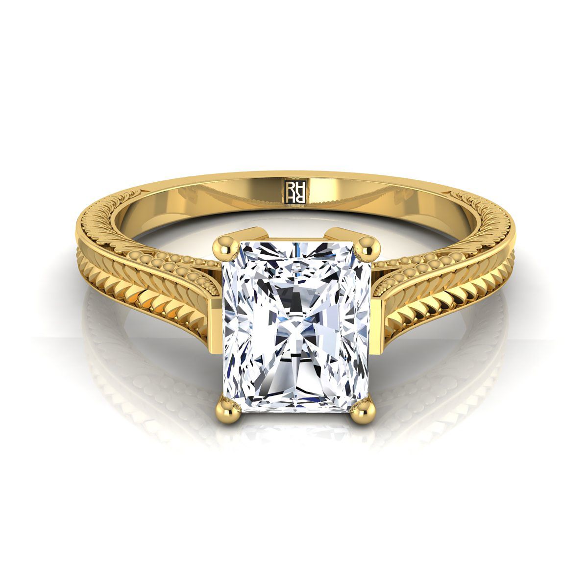 The Aida radiant engagement ring setting in 18K Yellow Gold | RockHer