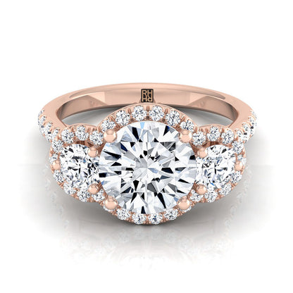Round Brilliant, Three Stone Halo, in 14K Rose Gold, pave setting – view 8 | RockHer