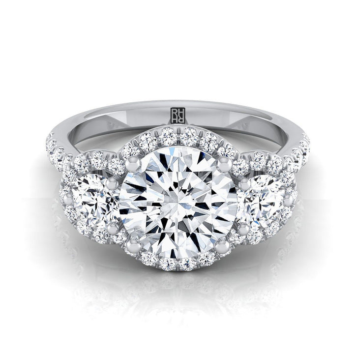 Round Brilliant, Three Stone Halo, in Platinum, pave setting – view 8 | RockHer