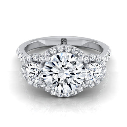 Round Brilliant, Three Stone Halo, in 18K White Gold, pave setting – view 8 | RockHer