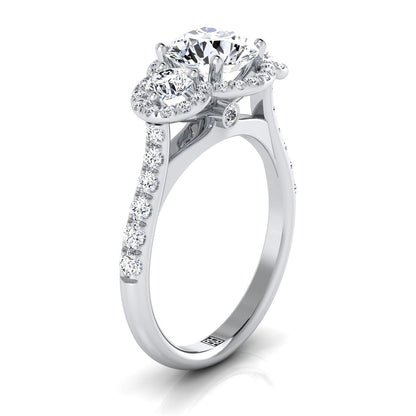 Andrea Select Three Stone Halo Round Lab Diamond Engagement Ring in 18K White Gold | RockHer