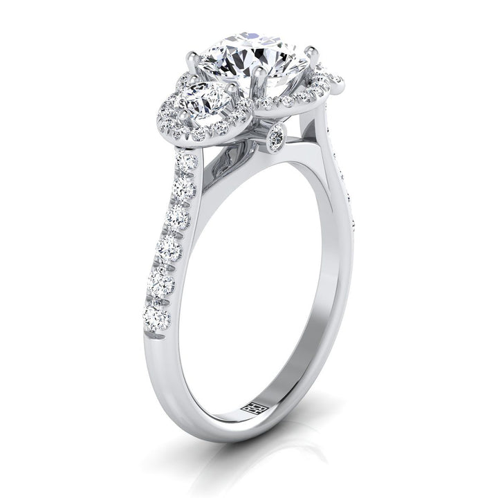Andrea Select Three Stone Halo Round Lab Diamond Engagement Ring in 14K White Gold | RockHer