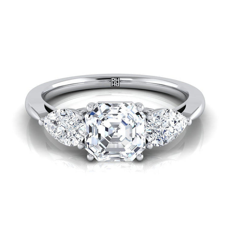 The Angelica Select Three Stone Asscher Cut Lab Diamond Engagement Ring in 18K White Gold