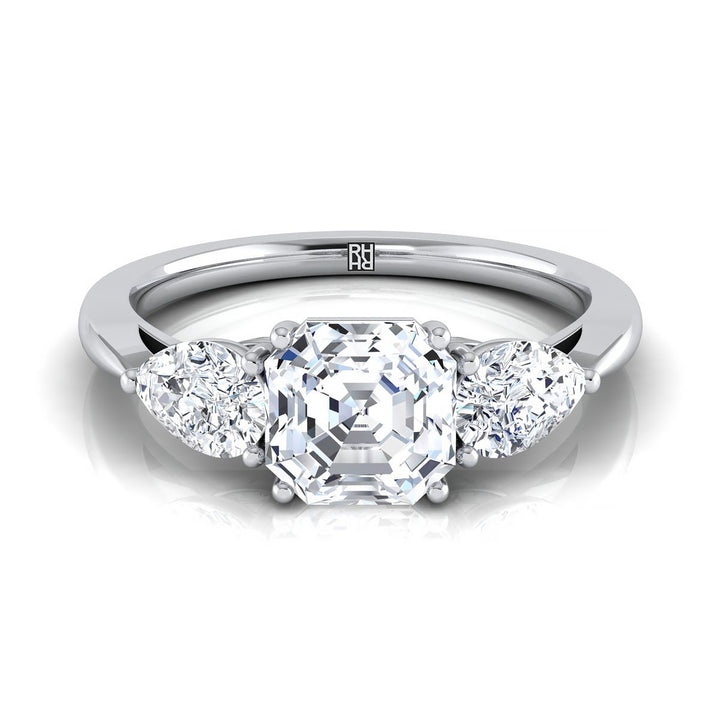Three Stone Matched Shape Asscher, in 18K White Gold, prong setting | RockHer