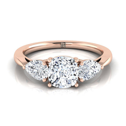Three Stone Matched Shape Cushion, in 14K Rose Gold, prong setting | RockHer