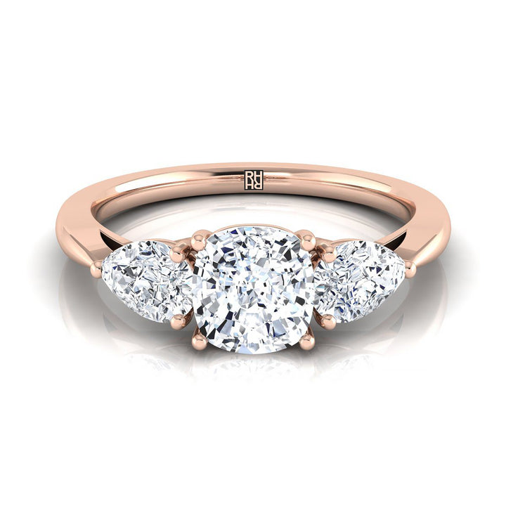 Three Stone Matched Shape Cushion, in 14K Rose Gold, prong setting | RockHer